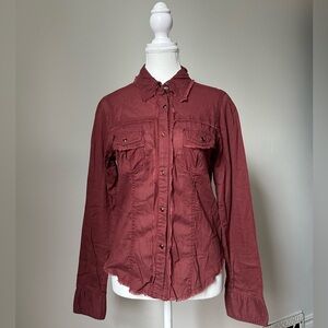 GIRL KRAZY Red 100% Cotton Fringe Western Collared Button Down Size L